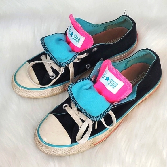 Y2K Converse All-Star Chuck Taylor Dual Tongues Black Pink Blue Womens Size 5 - Picture 3 of 17